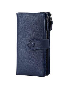 Womens Genuine Leather Wallet RFID Blocking 17 Card Slot Double Zip Phone Clutch